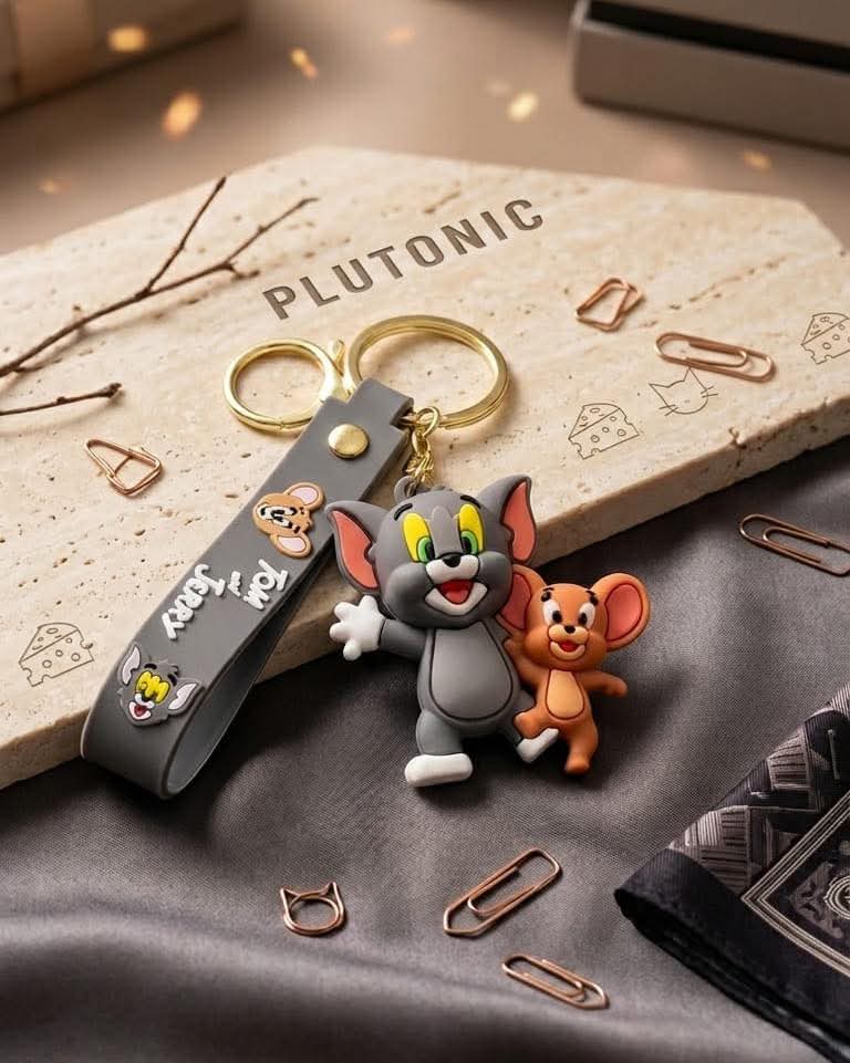 Tom and Jerry Cute Anime Cartoon Pendant Keyring Car keychain Grey