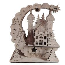 Wooden Handicraft Moon House Lighting Showpiece For Home Office Room Decoration Gift Item
